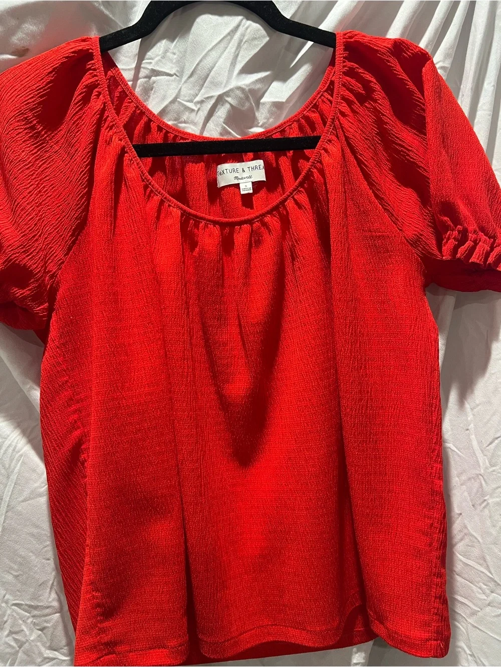 Madewell Red Short Puff Sleeve Peasant Blouse